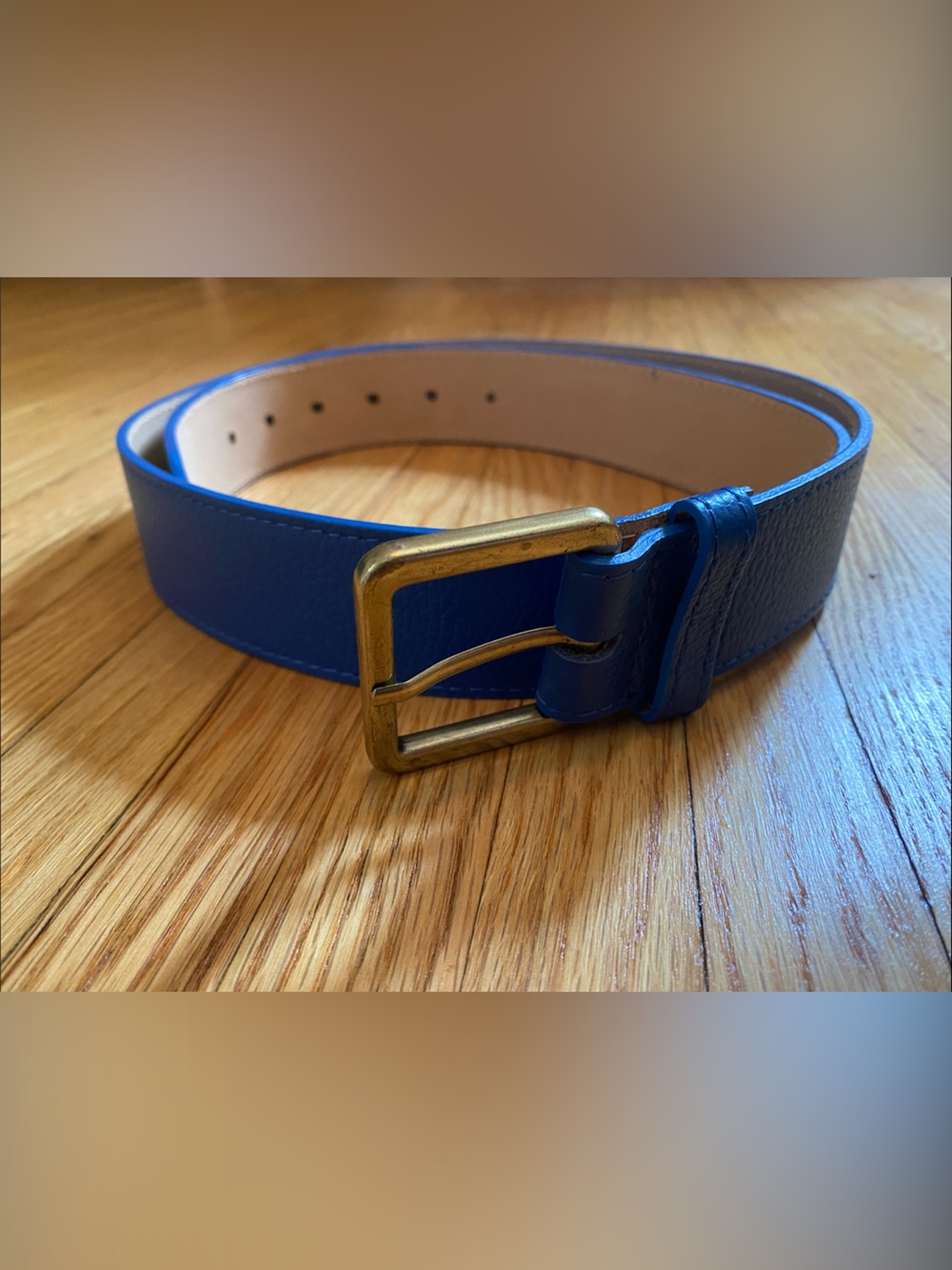 FRNCH Women's Royal Blue Leather Belt with Brass Buckle